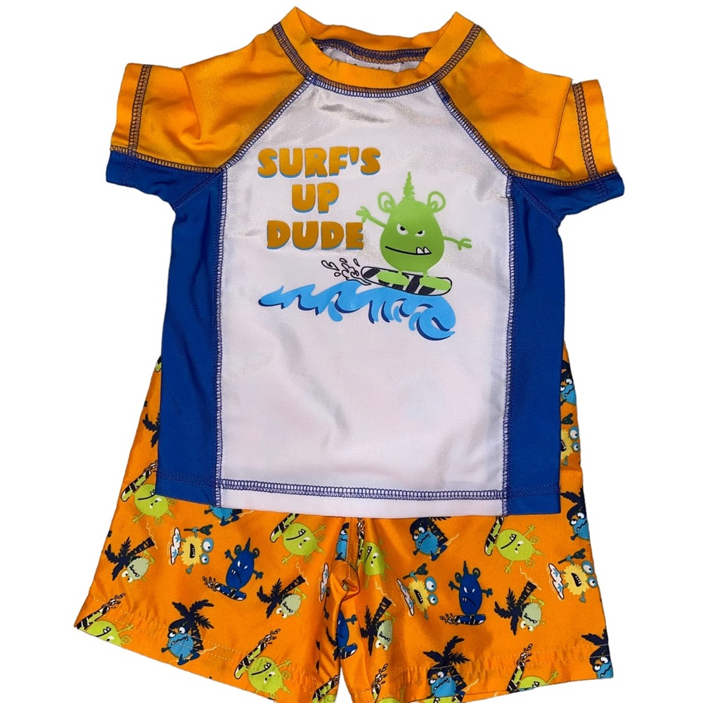 Free Style Revolution Rash Guard And Trunks Size 18 Months Yellow & Blue